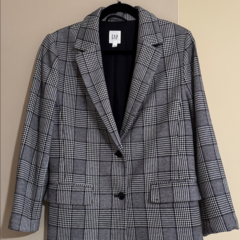 GAP Women's Black and White Checkered Blazer